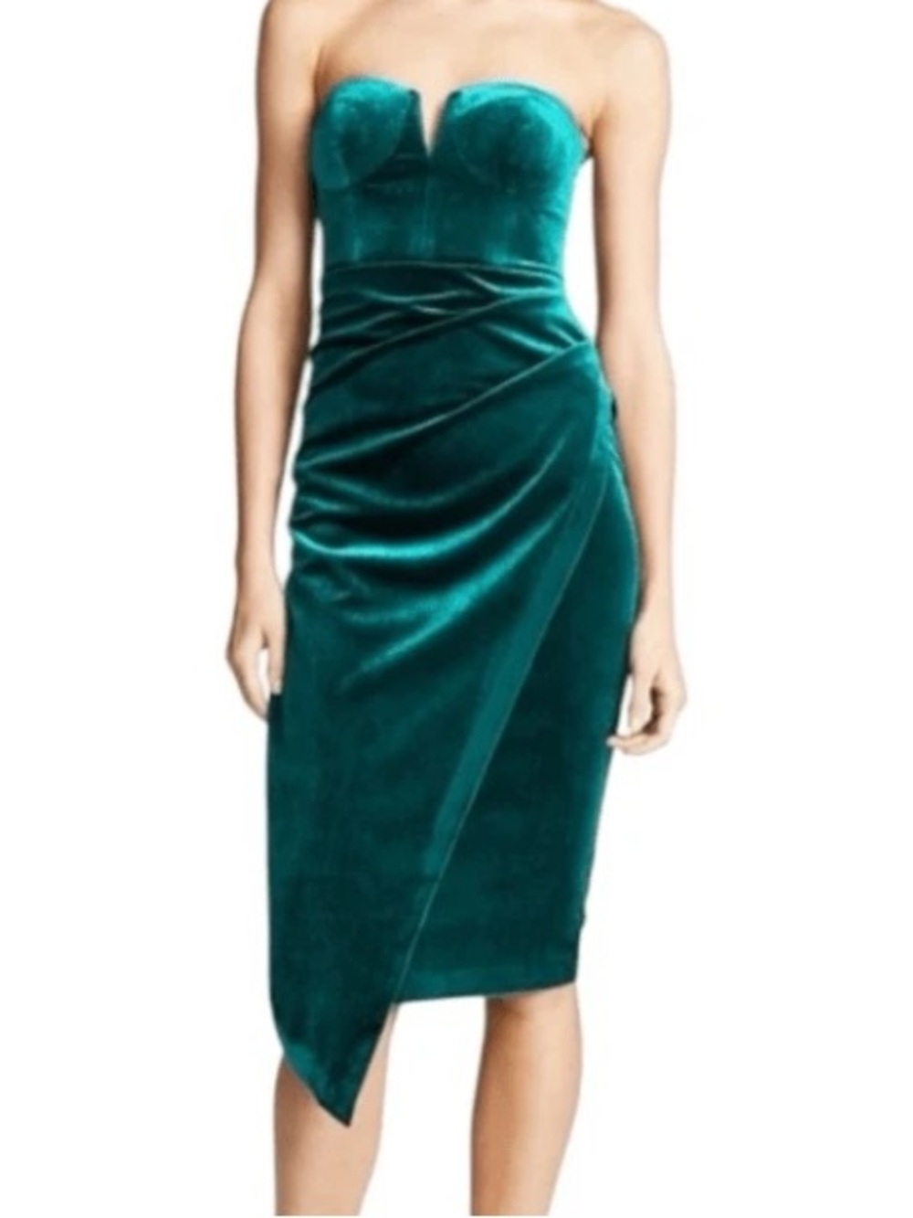 Revolve Yumi Kim Velvet Allure Dress Emerald Green Strapless Midi Size M